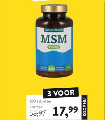 Holland & Barrett Holland & barrett msm 750mg - 120 tabletten aanbieding