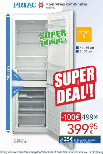 Eldi Friac koel/vries combinatie UD3411 aanbieding