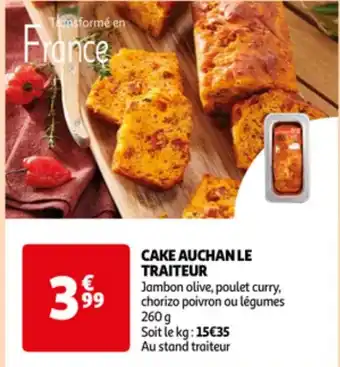 Auchan Cake jambon olive, poulet curry, chorizo poivron ou legumes 260 g aanbieding