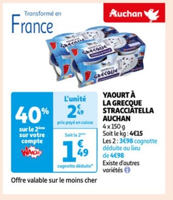 Auchan Yaourt a la grecque stracciatella 4 x 150 g aanbieding