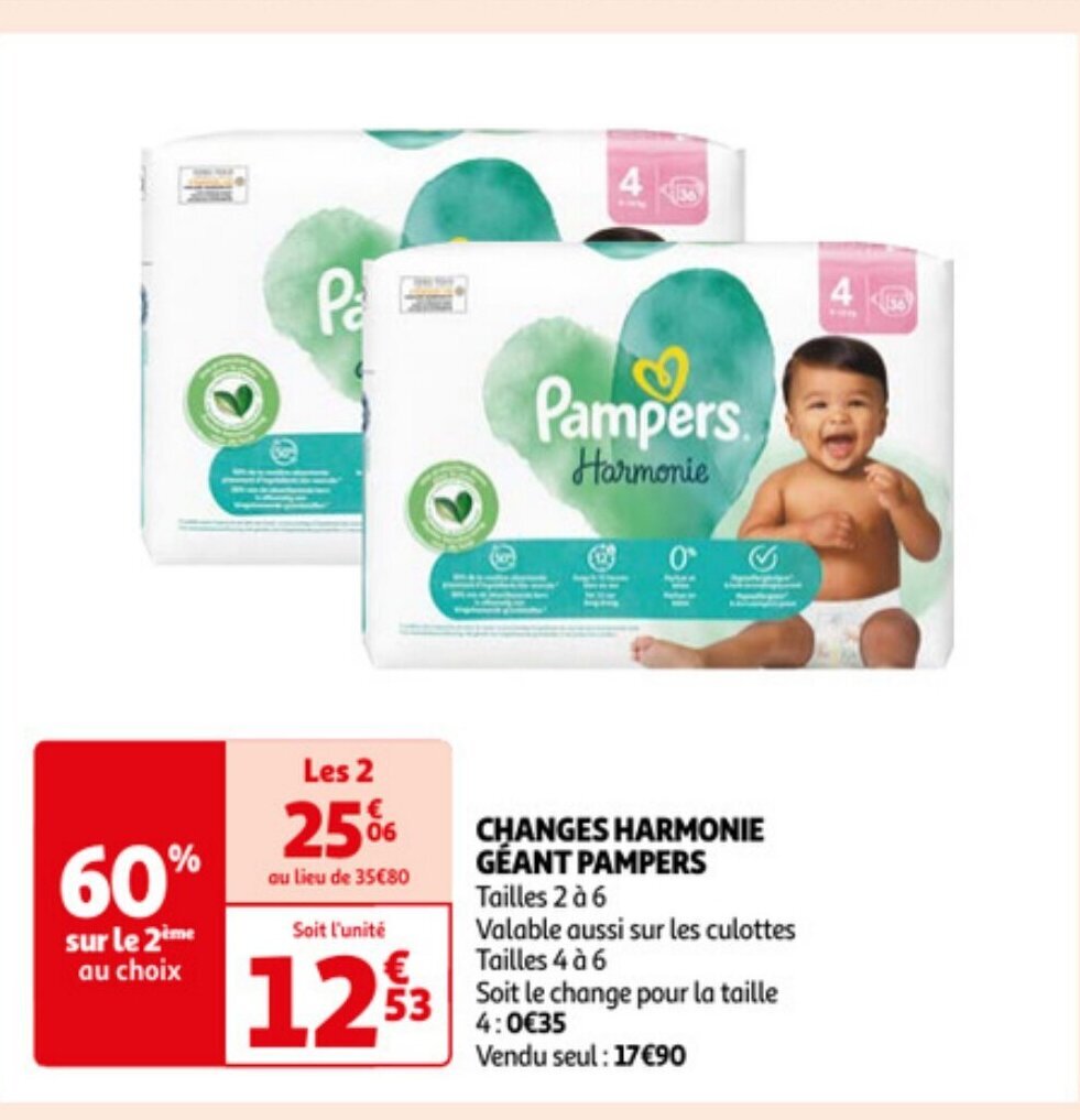 Pampers changes harmonie geant tailles 2 a 6 promotie bij Auchan