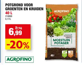 Hubo Agrofino potgrond voor groenten en kruiden 40L aanbieding