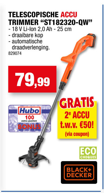 Hubo Black + decker telescopische accu trimmer "ST182320-QW" aanbieding