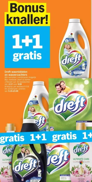 Albert Heijn Dreft wasmiddelen en wasverzachters aanbieding