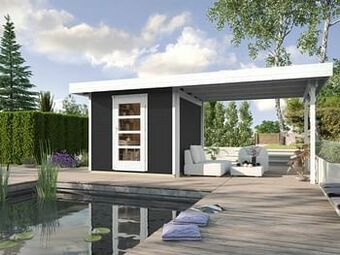 Brico Weka tuinhuis met overkapping 172 Type B GR1 antraciet 210x500cm aanbieding