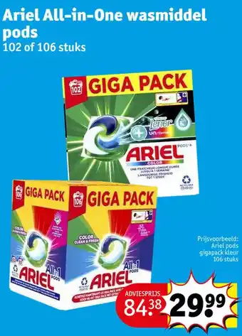 Kruidvat Ariel all-in-one wasmiddel pods aanbieding