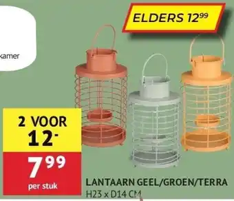 Lantaarn geel/groen/terra
