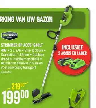 HandyHome Greenworks Strimmer Op Accu G40lt aanbieding