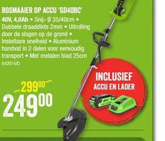 HandyHome Greenworks Bosmaaier Op Accu Gd40bc aanbieding