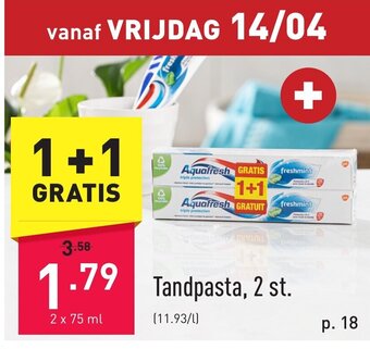 ALDI Aquafresh tandpasta, 2 st. 2 x 75ml aanbieding
