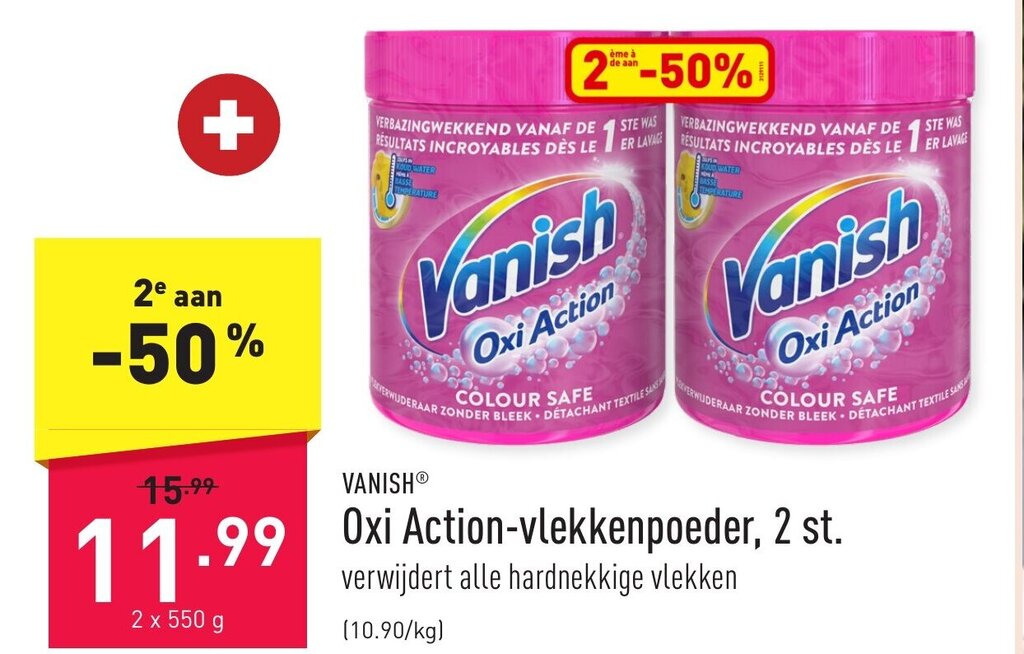 Vanish oxi actionvlekkenpoeder, 2 st. 2 x 550g promotie bij ALDI