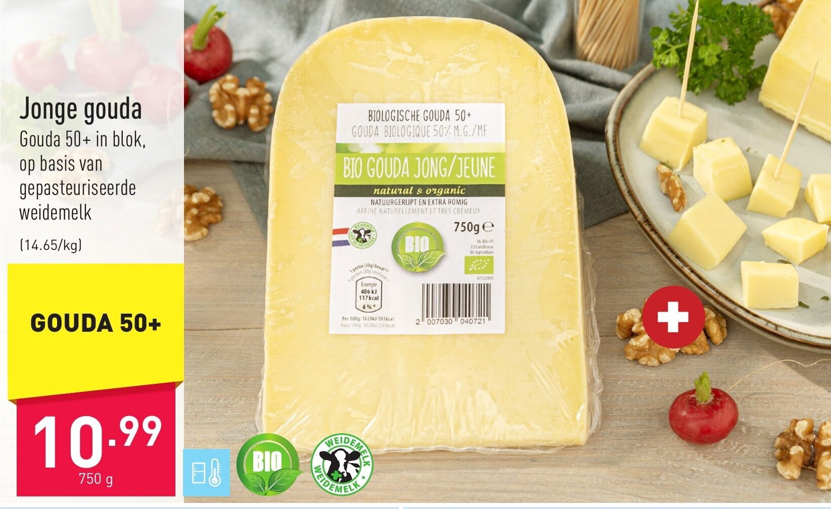 Jonge gouda 750g promotie bij ALDI