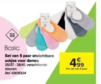 Carrefour Tex basic set van 5 paar onzichtbare sokjes voor dames ref. 6909324 aanbieding
