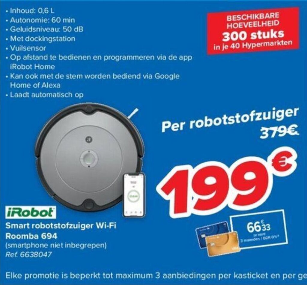 iRobot smart robotstofzuiger Wi Fi roomba 694 ref. 6638047 promotie bij Carrefour