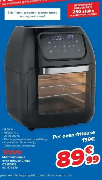 Carrefour Nova multifunctionele oven-friteuse crispy 02.180112 1800W ref. 6791839 aanbieding