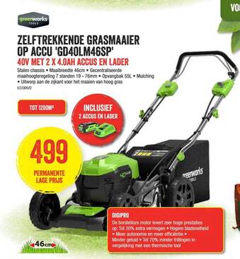 HandyHome Greenworks Zelftrekkende Grasmaaier Op Accu Gd40lm46sp aanbieding