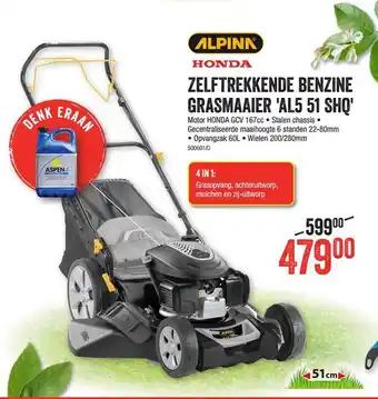HandyHome Zelftrekkende Benzine Grasmaaier Al5 51 Shq aanbieding