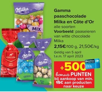 Carrefour Market Gamma Paaschocolade Milka en Cote d'Or aanbieding