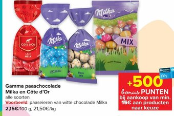 Carrefour Market Gamma Paaschocolade Milka en Cote d'Or aanbieding
