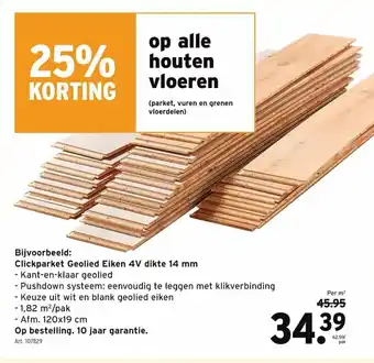 GAMMA Bij. Clickparket Geolied Eiken 4V dikte 14mm aanbieding