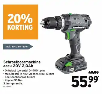 GAMMA Schroefboormachine accu 20V 2,0Ah aanbieding