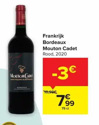 Carrefour Market Bordeaux Mouton Cadet Rood 2020 75cl aanbieding