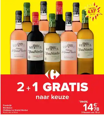 Carrefour Market Bordeaux Chateau Les Grand Verdus Rood , Wit of Rose 3 Flessen van 75cl aanbieding