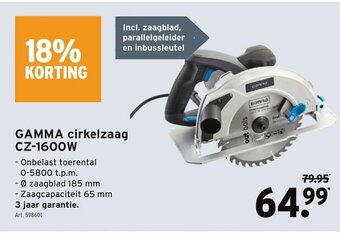 GAMMA Gamma cirkelzaag CZ-1600W aanbieding