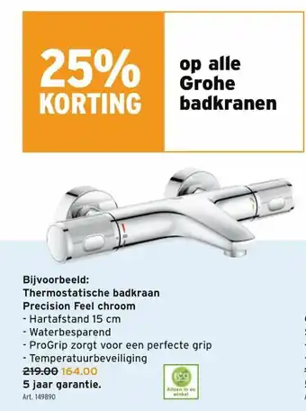 GAMMA Bij. Thermostatische badkraan Precision Feel chroom aanbieding