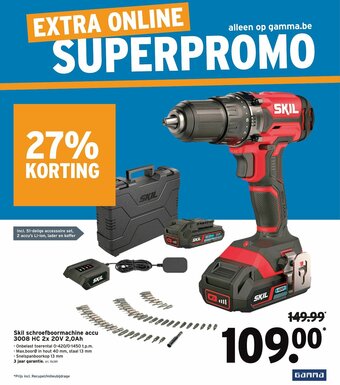 GAMMA Skil schroefboormachine accu 3008 HC 2x 20V 2,0Ah aanbieding