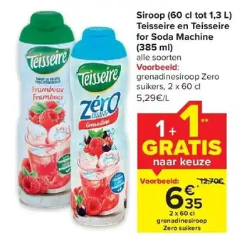 Carrefour Siroop (60 cl tot 1,3 l) teisseire en teisseire for soda machine aanbieding