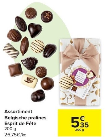 Carrefour Assortiment belgische pralines esprit de fête 200 g aanbieding