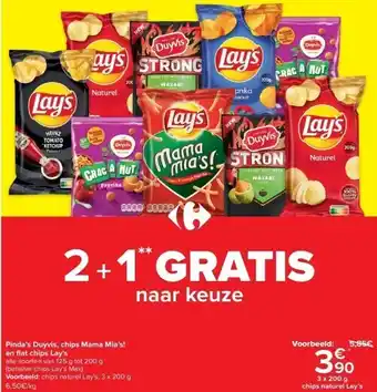 Carrefour Pinda’s duyvis, chips mama mia’s! en fl at chips lay’s aanbieding