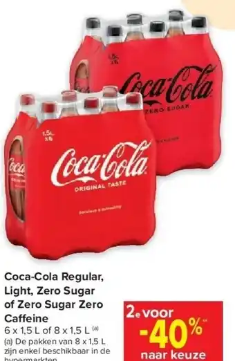 Carrefour Coca-cola regular, light, zero sugar of zero sugar zero caff eine aanbieding