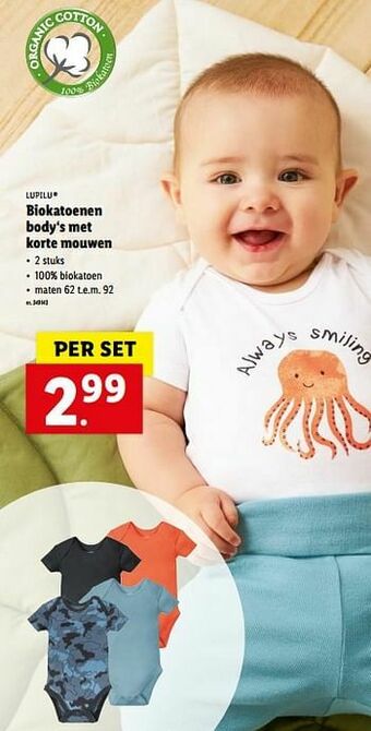 Lidl Biokatoenen body‘s met korte mouwen aanbieding