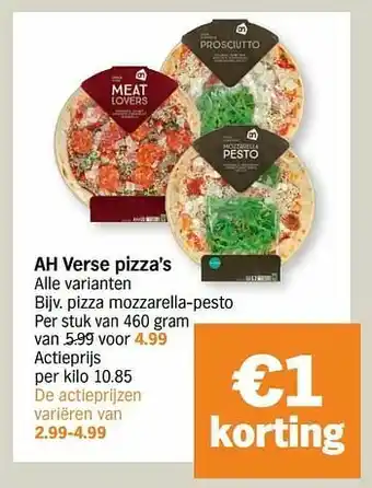 Albert Heijn Pizza mozzarella-pesto aanbieding