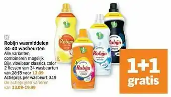 Albert Heijn Robijn wasmiddelen vloeibaar classics color aanbieding