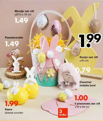 Mandje Van Vilt, Paasdecoratie, Kaars, Konijn Van Vilt, Eiwarmer Imitatie Bont, 3 Placemats Van Vilt