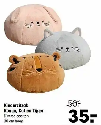 Kinderzitzak konijn, kat en tijger