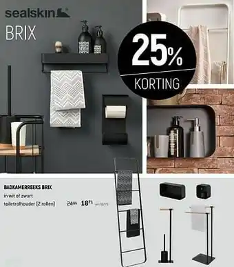 Badkamerreeks brix in wit of zwart toiletrolhouder