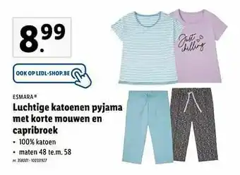 Lidl Luchtige katoenen pyjama met korte mouwen en capribroek aanbieding