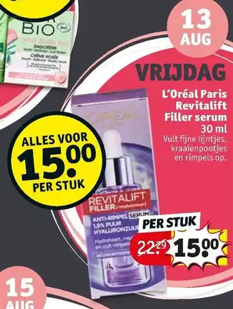 Kruidvat L'oréal Paris Revitalift Filler serum 30ml aanbieding