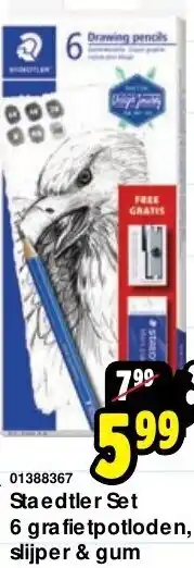 Staedtler set 6 grafietpotloden, slijper & gum