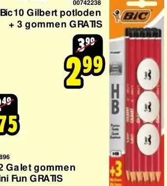 ToyChamp Bic gilbert potloden + 3 gommen gratis aanbieding