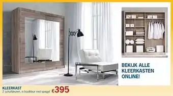 Kleerkast 2 schuifdeuren, in houtkleur met spiegel