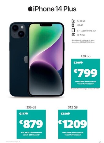 Base Iphone 14 plus 128 gb aanbieding