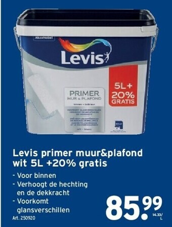 GAMMA Levis primer muur&plafond wit 5l +20% gratis aanbieding