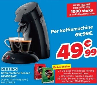Carrefour Koffi emachine senseo hd6553/67 aanbieding