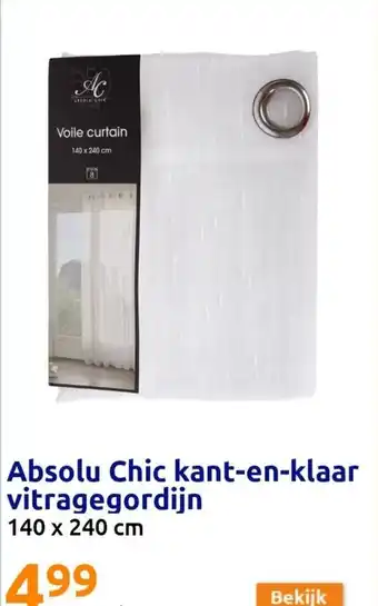 Action Absolu Chic Kant - en Klaar Vitragegordijn 140 x 240cm aanbieding