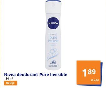 Action Nivea Deodorant Pure Invisible 150ml aanbieding